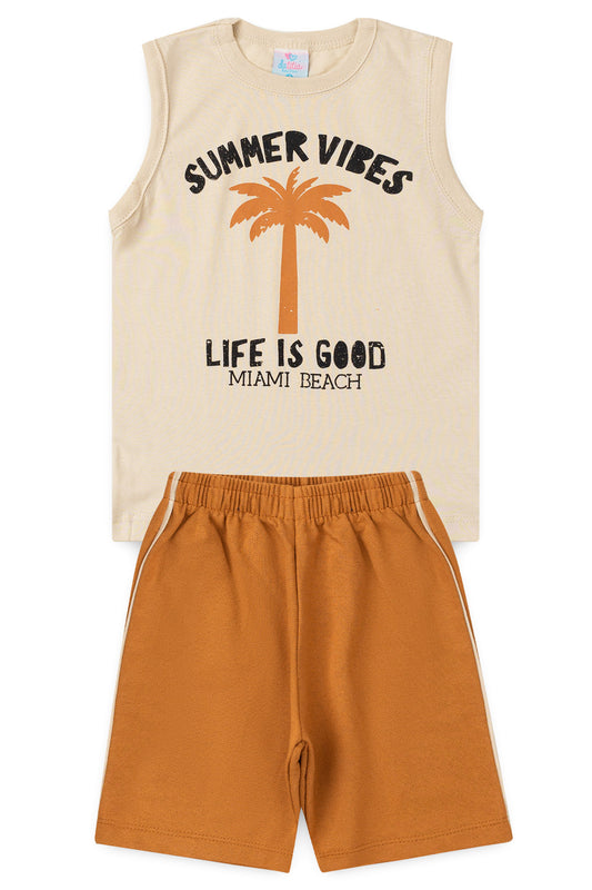 Conjunto de Verão para Menino Vibes de Miami Bege
