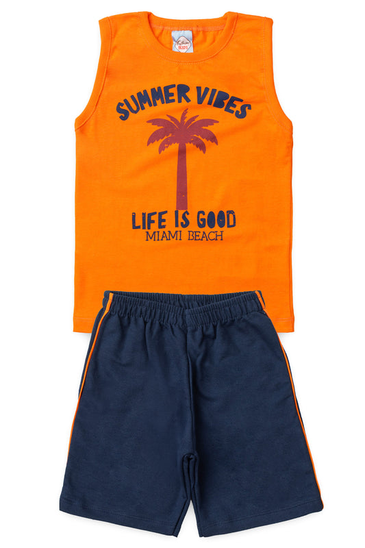 Conjunto de Verão para Menino Vibes de Miami Laranja