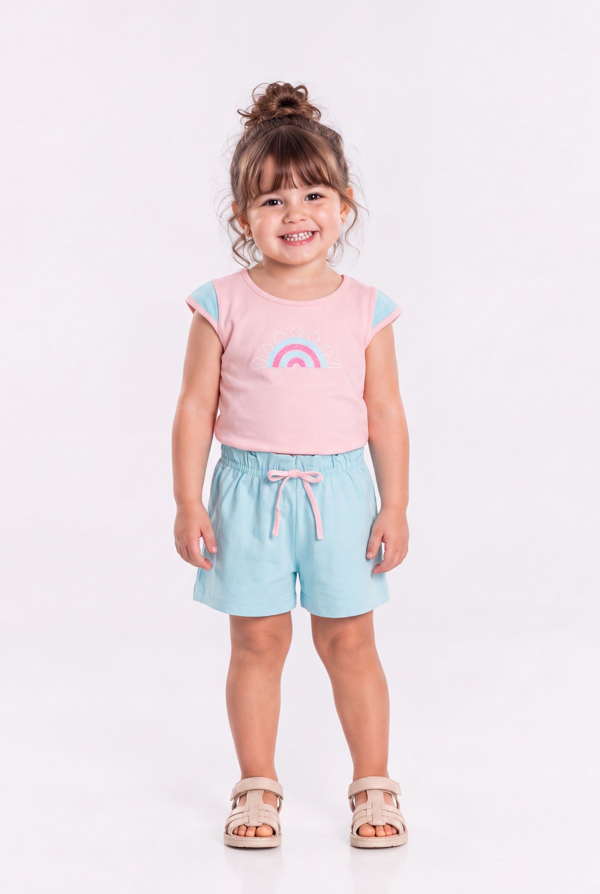Conjunto de Verão para Menina Arco-Íris da Tartaruguinha Rosa