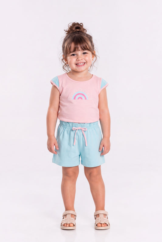 Conjunto de Verão para Menina Arco-Íris da Tartaruguinha Rosa