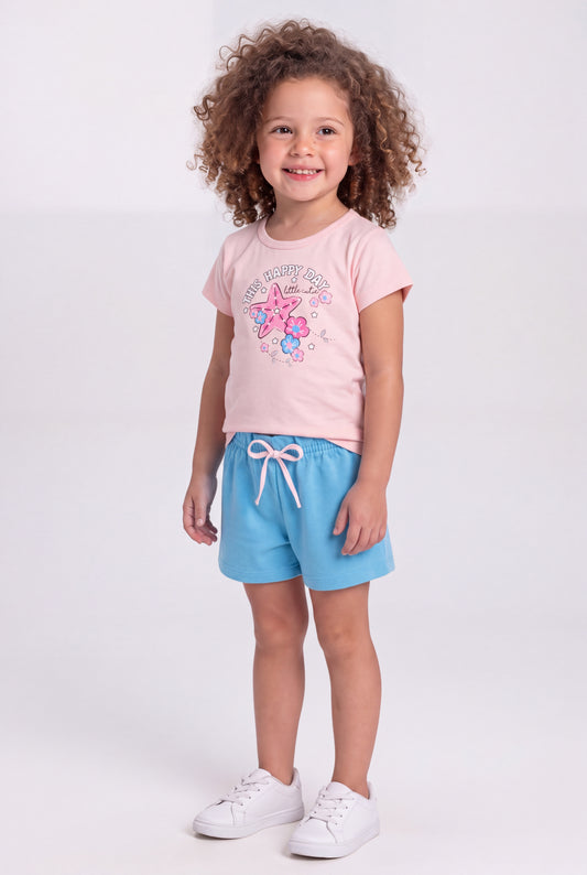 Conjunto de Verão para Menina Dia Feliz Rosa