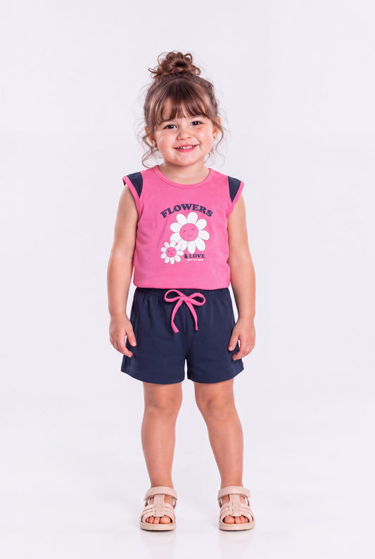 Conjunto de Verão para Menina Flores do Amor Pink