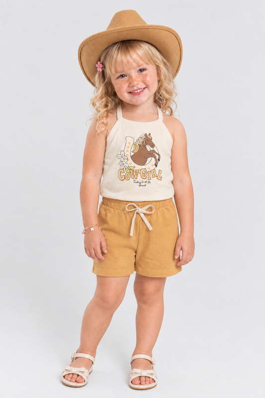 Conjunto de Verão para Menina Estilo Country Bege