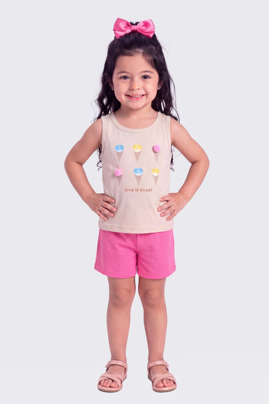 Conjunto de Verão para Menina Doce Amor Bege