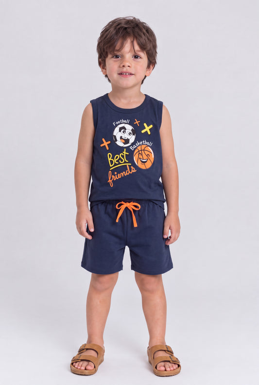 Conjunto de Verão para Menino Amigos do Esporte Marinho