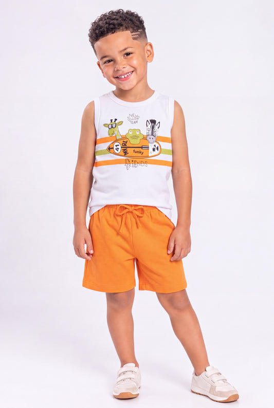 Conjunto de Verão para Menino Turma do Surf Branco