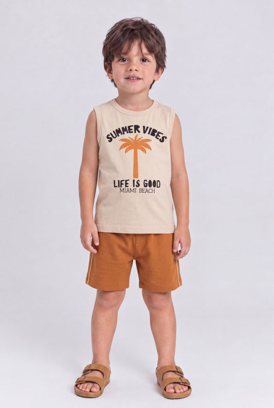 Conjunto de Verão para Menino Vibes de Miami Bege