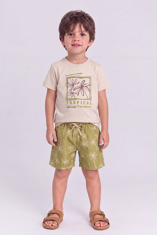 Conjunto de Verão para Menino Paraíso dos Coqueiros Bege