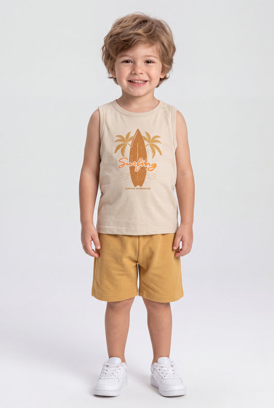 Conjunto de Verão para Menino Prancha Radical Bege