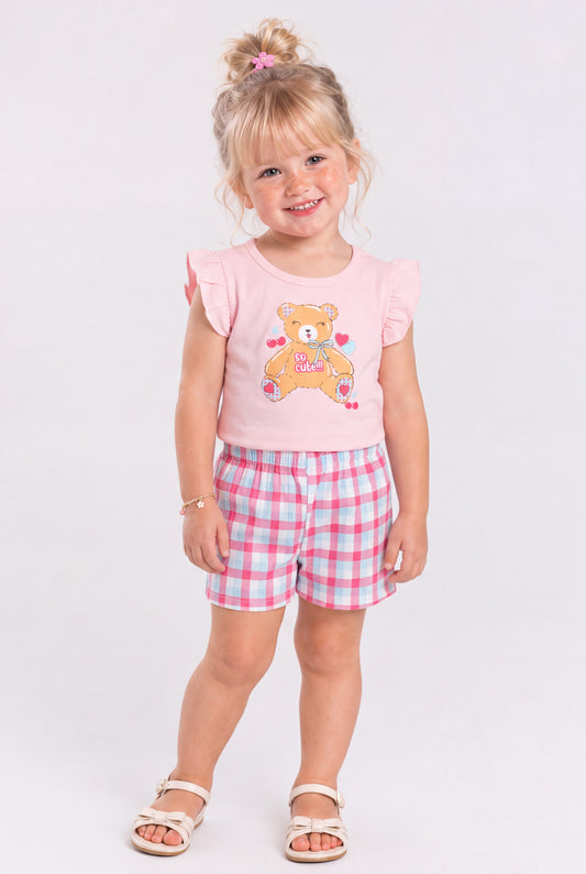 Conjunto de Verão para Menina Ursinha Carinho Rosa