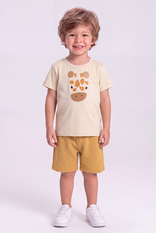 Conjunto de Verão para Menino Girafinha Bege