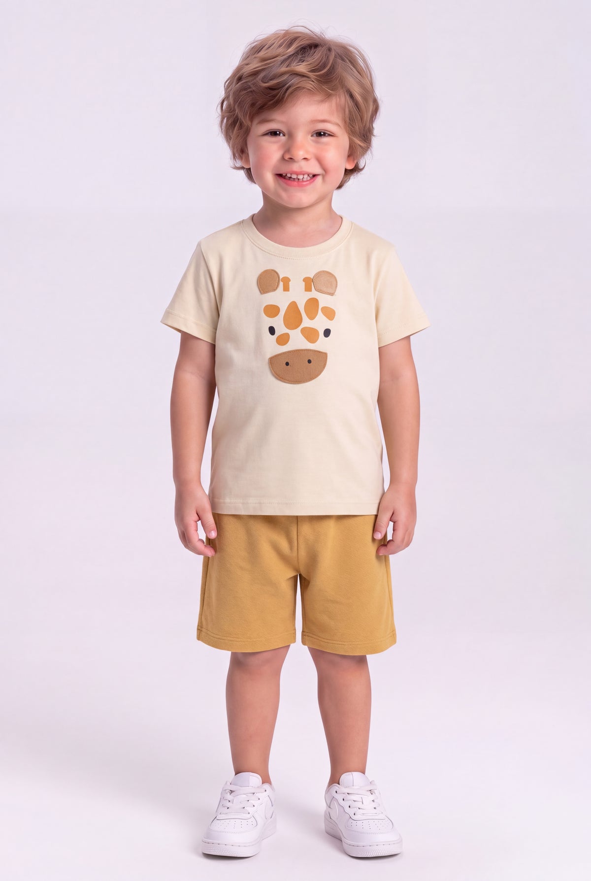 Conjunto de Verão para Menino Girafinha Bege