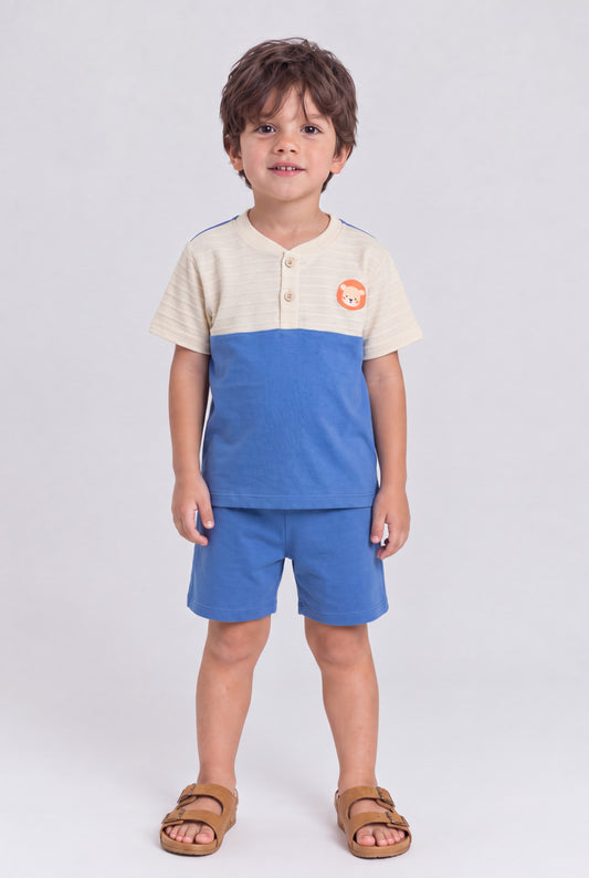 Conjunto de Verão para Menino Leãozinho Aventureiro Bege