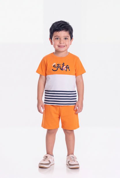 Conjunto de Verão para Menino Pequeno Marinheiro Laranja