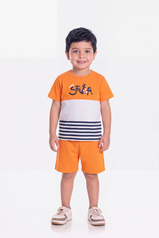 Conjunto de Verão para Menino Pequeno Marinheiro Laranja