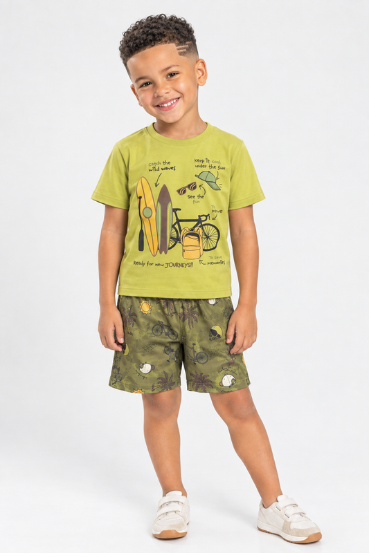 Conjunto de Verão para Menino Aventura nas Ondas Verde