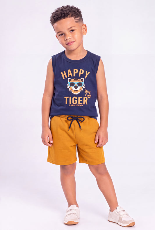 Conjunto Curto Infantil Masculino Tigre Marinho