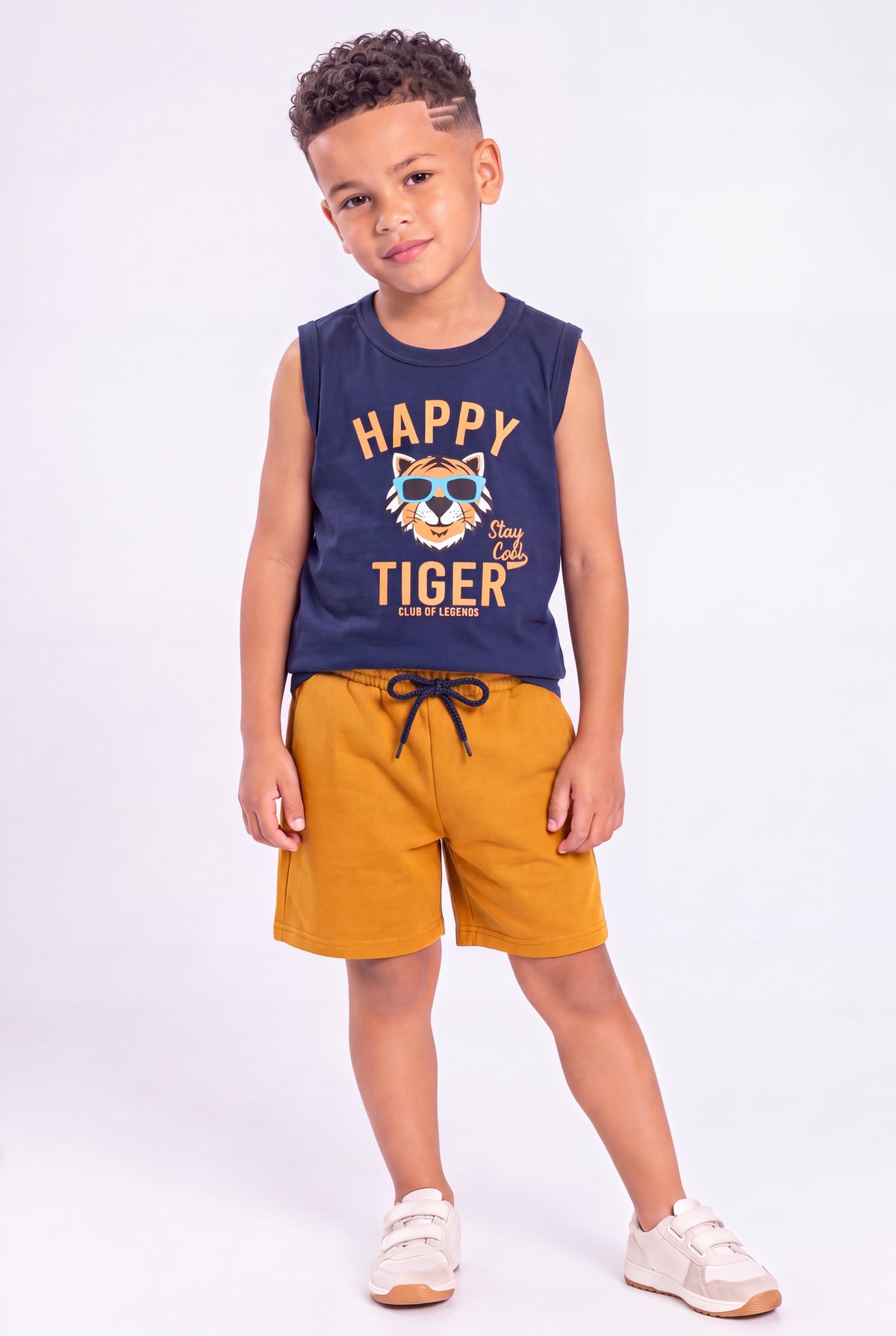 Conjunto Curto Infantil Masculino Tigre Marinho