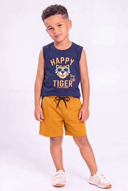 Conjunto Curto Infantil Masculino Tigre Marinho
