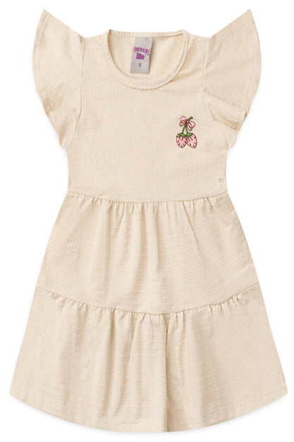 Vestido de Verão para Menina Doce Poá Bege