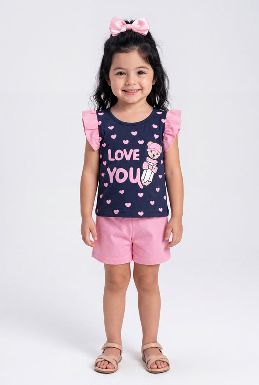 Conjunto de Verão para Menina Love You Marinho