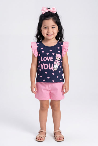 Conjunto de Verão para Menina Love You Marinho