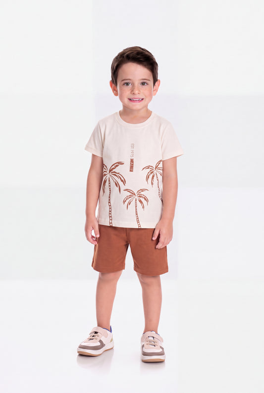 Conjunto de Verão para Menino Calif Palms Marfim