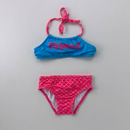 Biquíni com Estampa de Sereia Azul com Rosa para Menina