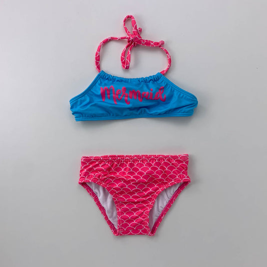 Biquíni com Estampa de Sereia Azul com Rosa para Menina