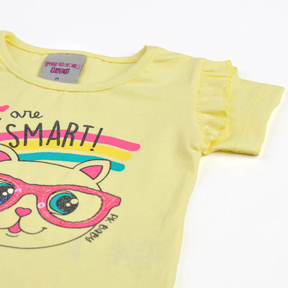Blusa Amarela para Bebê Menina Gatinho