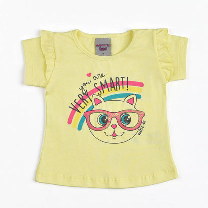 Blusa Amarela para Bebê Menina Gatinho