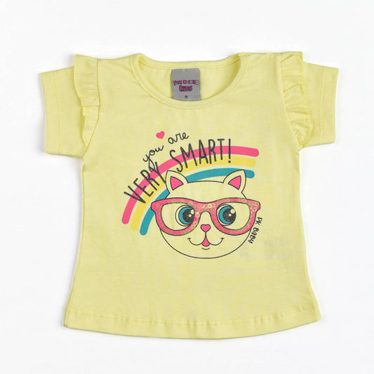 Blusa Amarela para Bebê Menina Gatinho