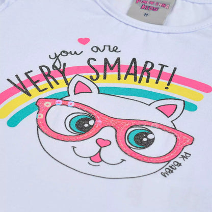 Blusa Branca para Bebê Menina Gatinho