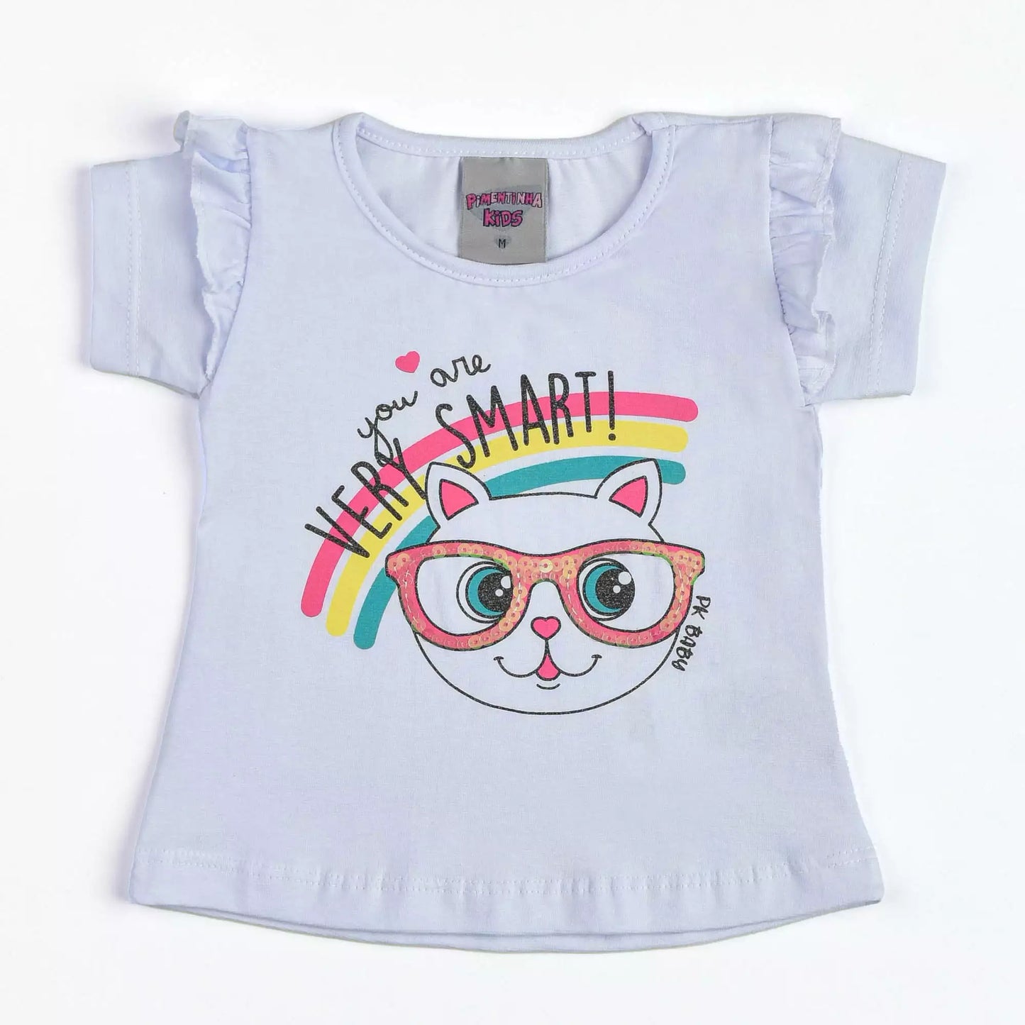 Blusa Branca para Bebê Menina Gatinho