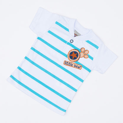 Camiseta Polo Branca com Listras para Bebê Menino