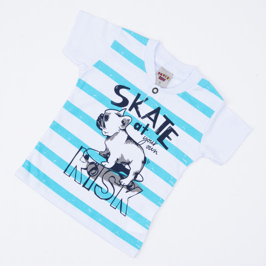 Camiseta Polo Branca Listrada Cachorrinho para Menino