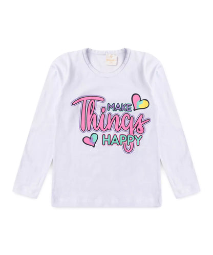 Blusa de Inverno Infantil Feminina Happy Branco