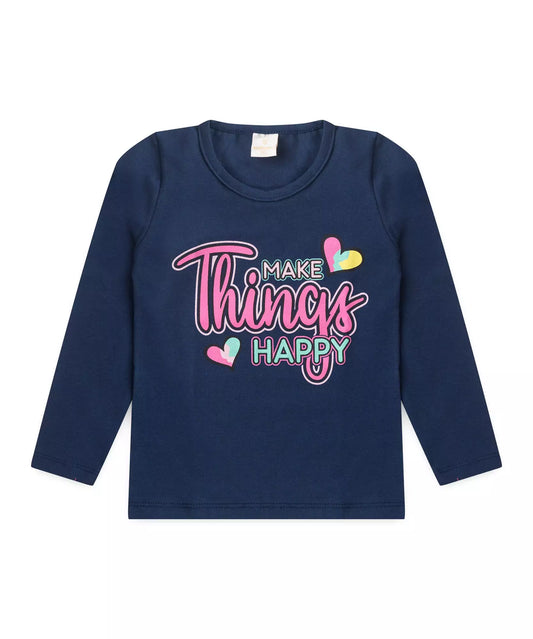 Blusa de Inverno Infantil Feminina Happy Marinho