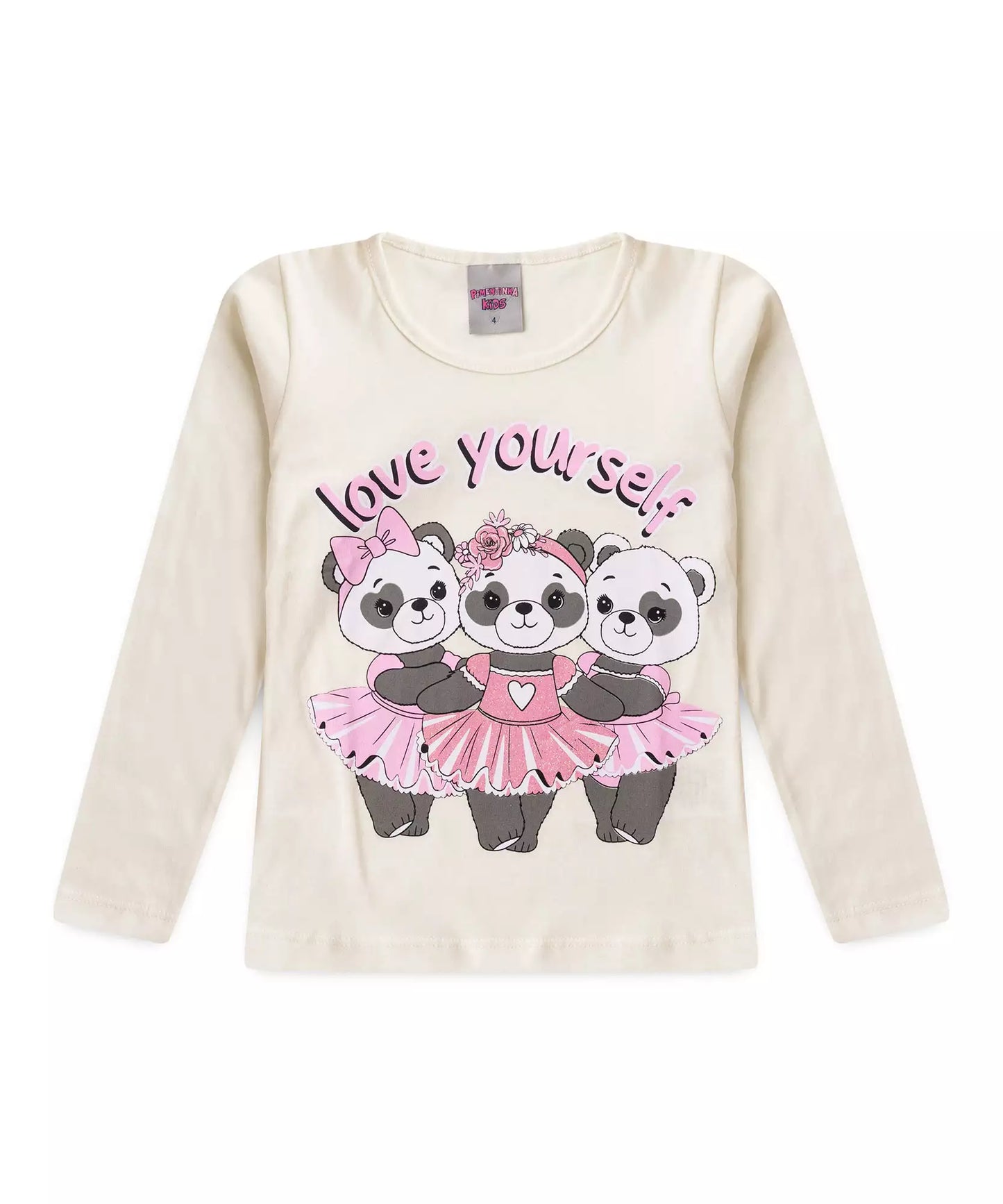 Blusa de Inverno Infantil Feminina Pandinhas Marfim