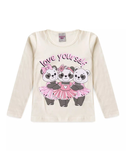 Blusa de Inverno Infantil Feminina Pandinhas Marfim