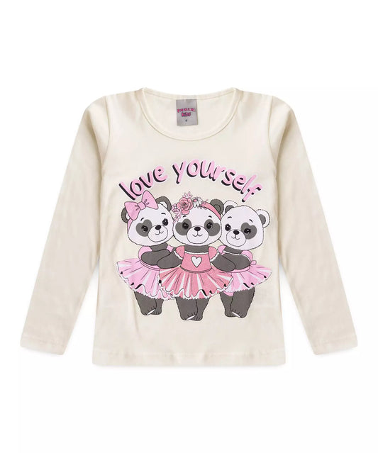 Blusa de Inverno Infantil Feminina Pandinhas Marfim