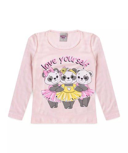 Blusa de Inverno Infantil Feminina Pandinhas Rosa