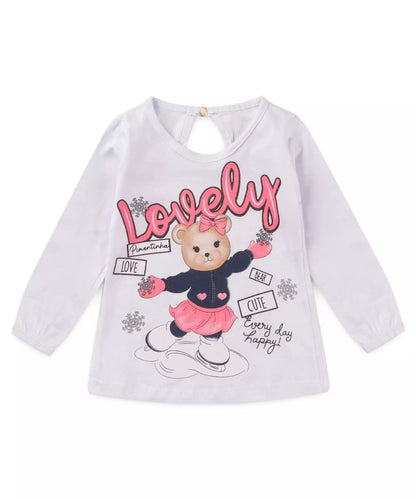Blusa de Inverno para Bebê Menina Ursinho Branco