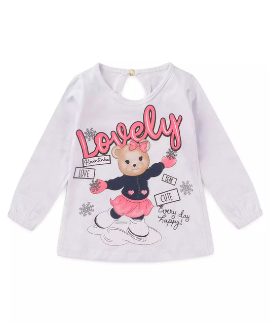 Blusa de Inverno para Bebê Menina Ursinho Branco
