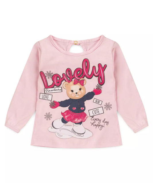 Blusa de Inverno para Bebê Menina Ursinho Rosa