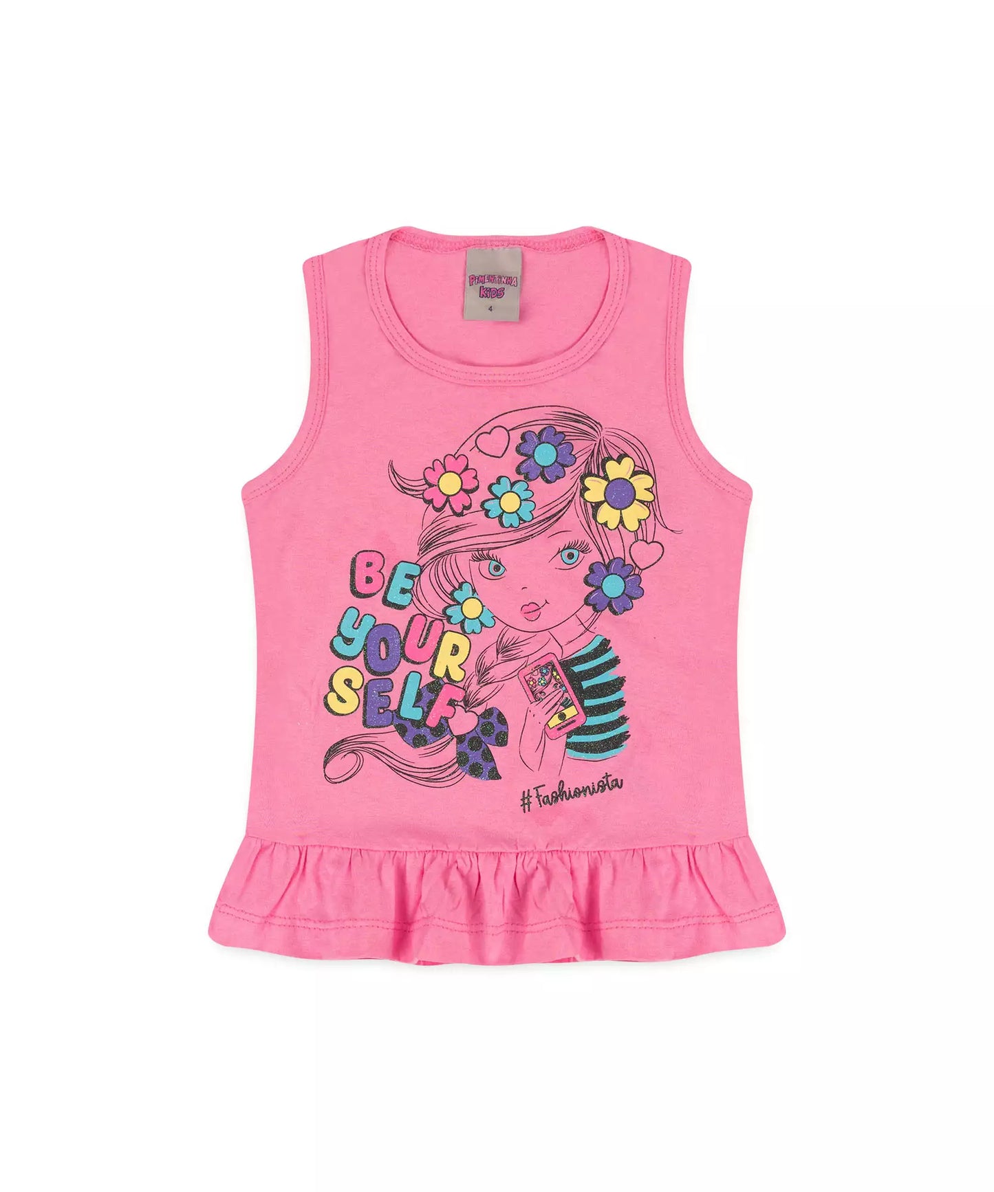 Blusa de Verão Infantil Feminina Boneca Rosa