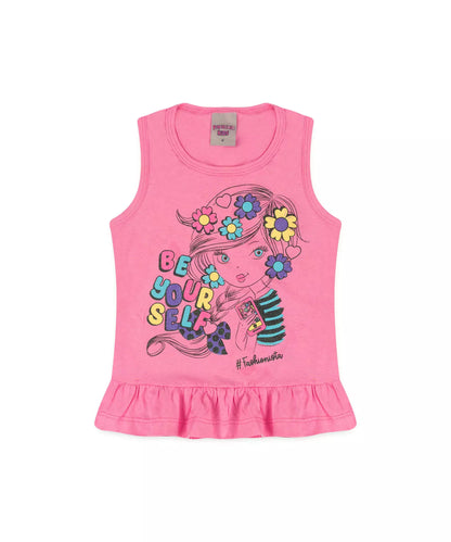 Blusa de Verão Infantil Feminina Boneca Rosa