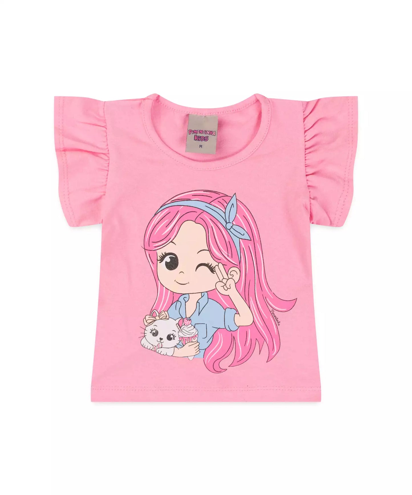 Blusa de Verão para Bebê Menina Bonequinha Rosa