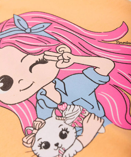Blusa de Verão para Bebê Menina Bonequinha Salmão
