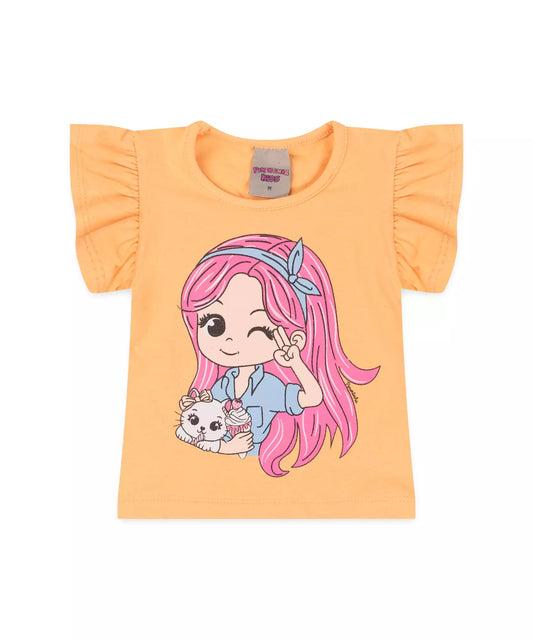 Blusa de Verão para Bebê Menina Bonequinha Salmão
